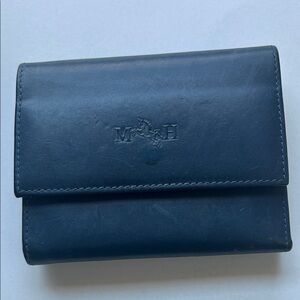 Compact Flat Navy and Red Leather Wallet by Mario Hernandez